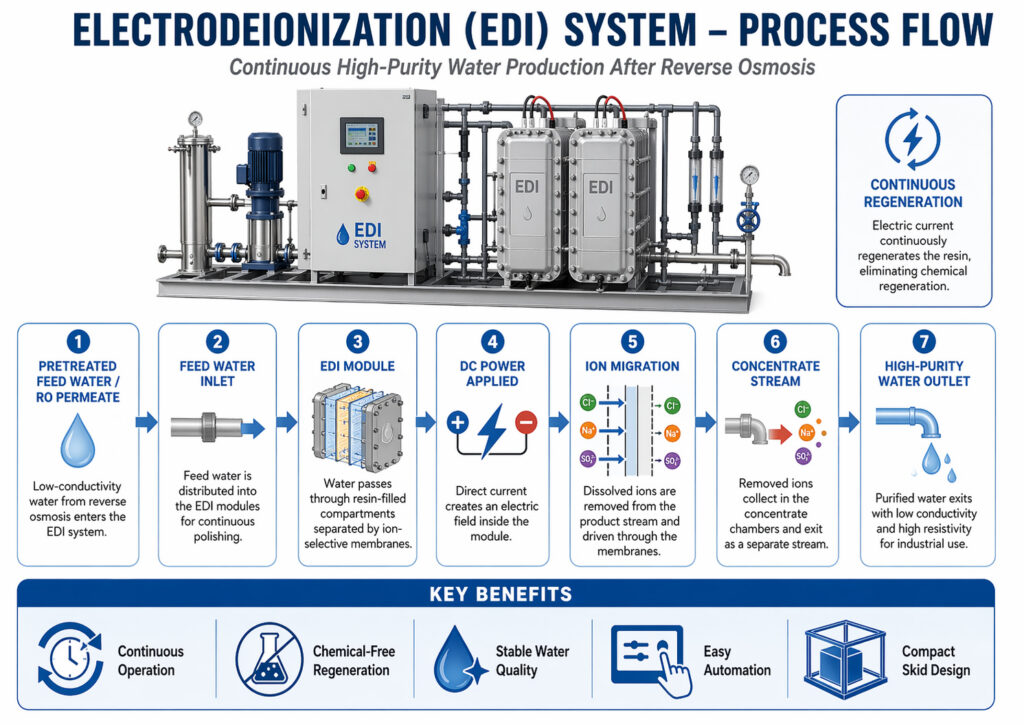 How Does RO EDI Water Treatment Work? A Practical Guide for Industrial Purchasers 1 Electrodeionization EDI Systems working process