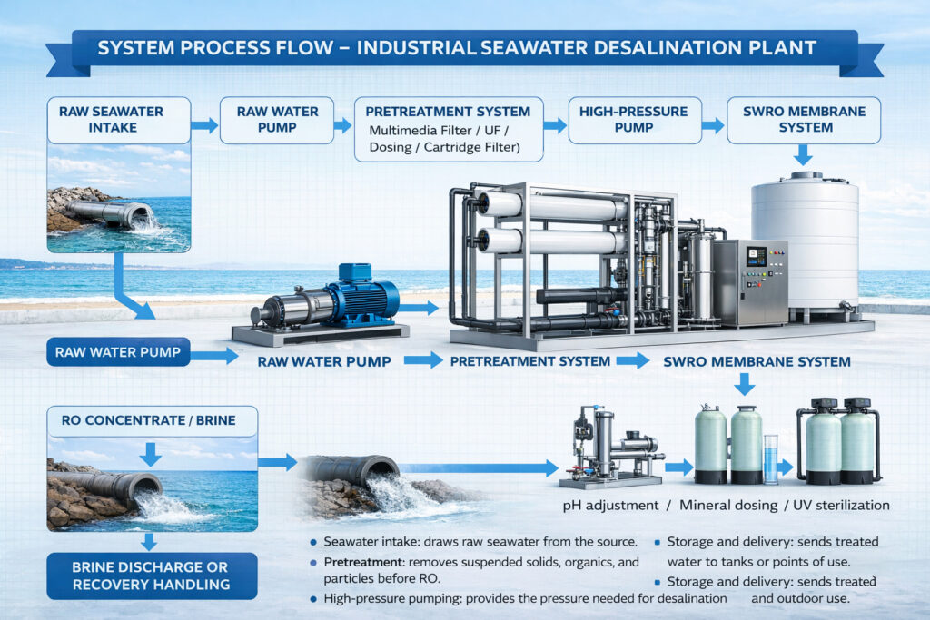 Industrial Seawater Desalination process flow
